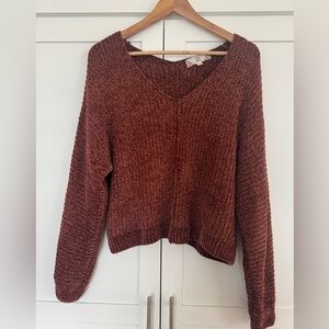 Pink Rose Deep Rich Brown V-Neck Sweater Size M